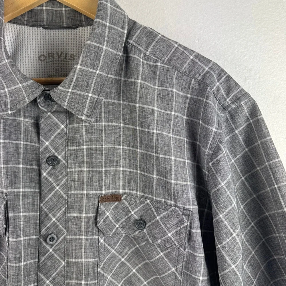 ORVIS Mens short sleeve button performance‎ plaid shirt white/gray - XL